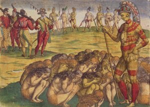 Capture of the Aztecs by the Spanish Colonists, book illustration, c.1550